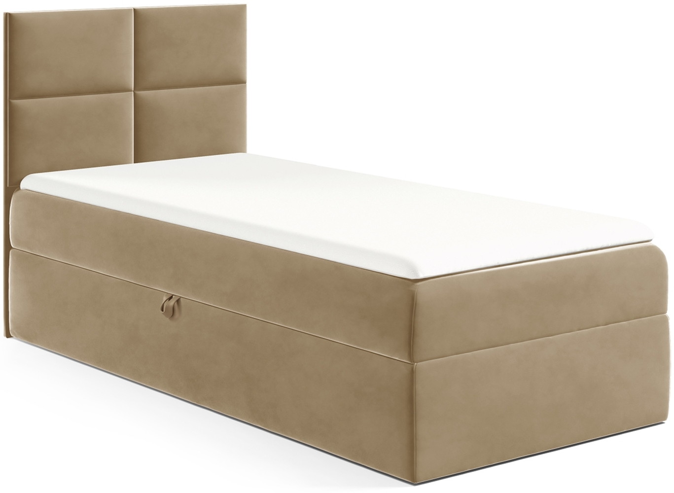 MEBLINI Kinderbett mit Bettkasten MINO 3 80x200 Links – H3/Hellbraun Samt Gepolstert Einzelbett mit Matratze - Polsterbett mit Stauraum - Bett mit Kopfteil – Stauraumbett Bild 1