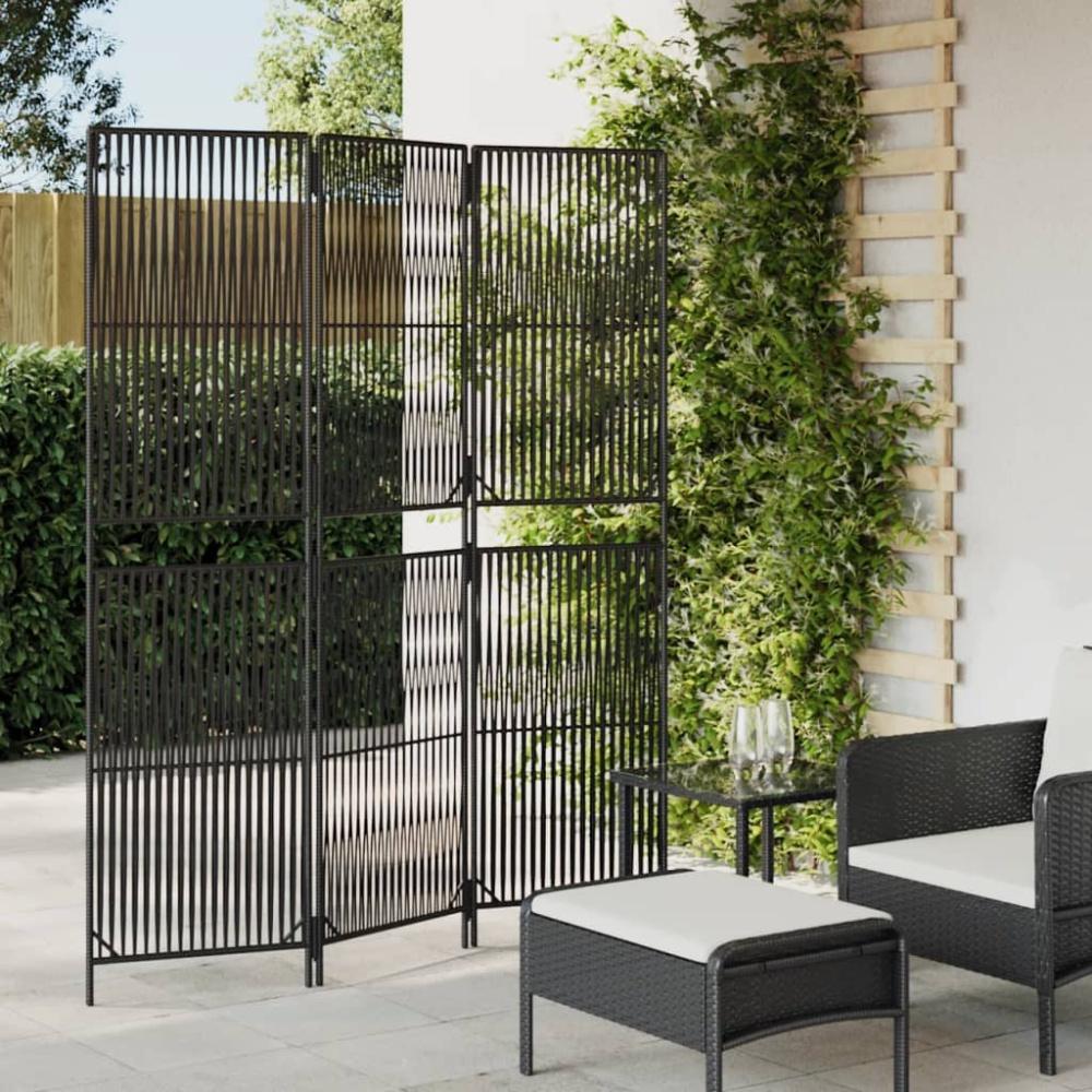 vidaXL Paravent 3-tlg. Schwarz Poly Rattan 365372 Bild 1