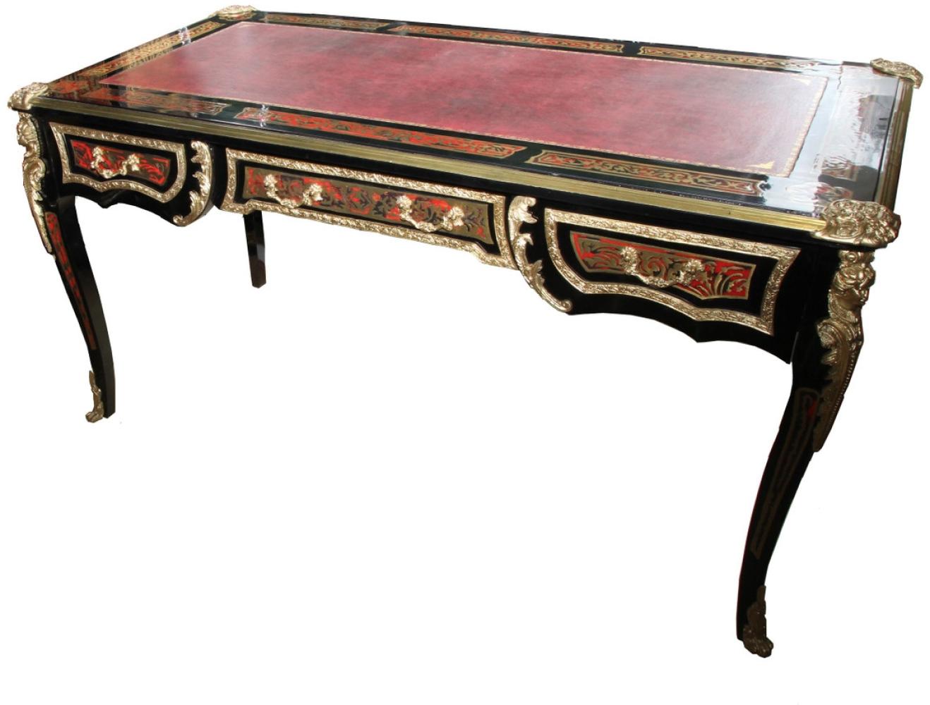 Casa Padrino Barock Boulle Schreibtisch Schwarz / Gold / Rot - 161 cm x 83 cm x H 82 cm Bild 1