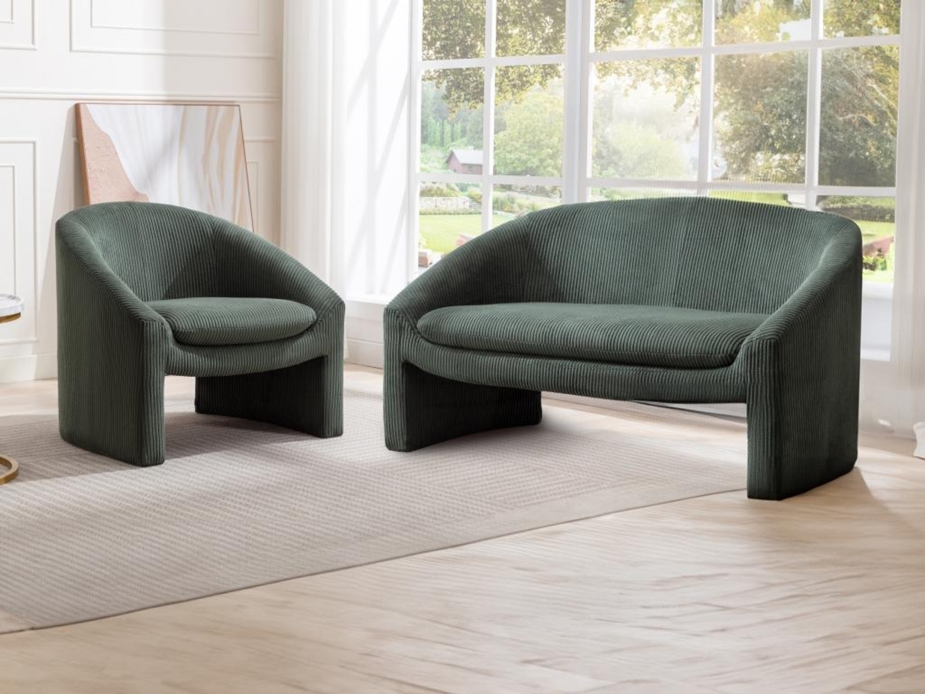 Vente-unique - Sofa 2-Sitzer & Sessel - Cord - Grün - OSSANA Bild 1