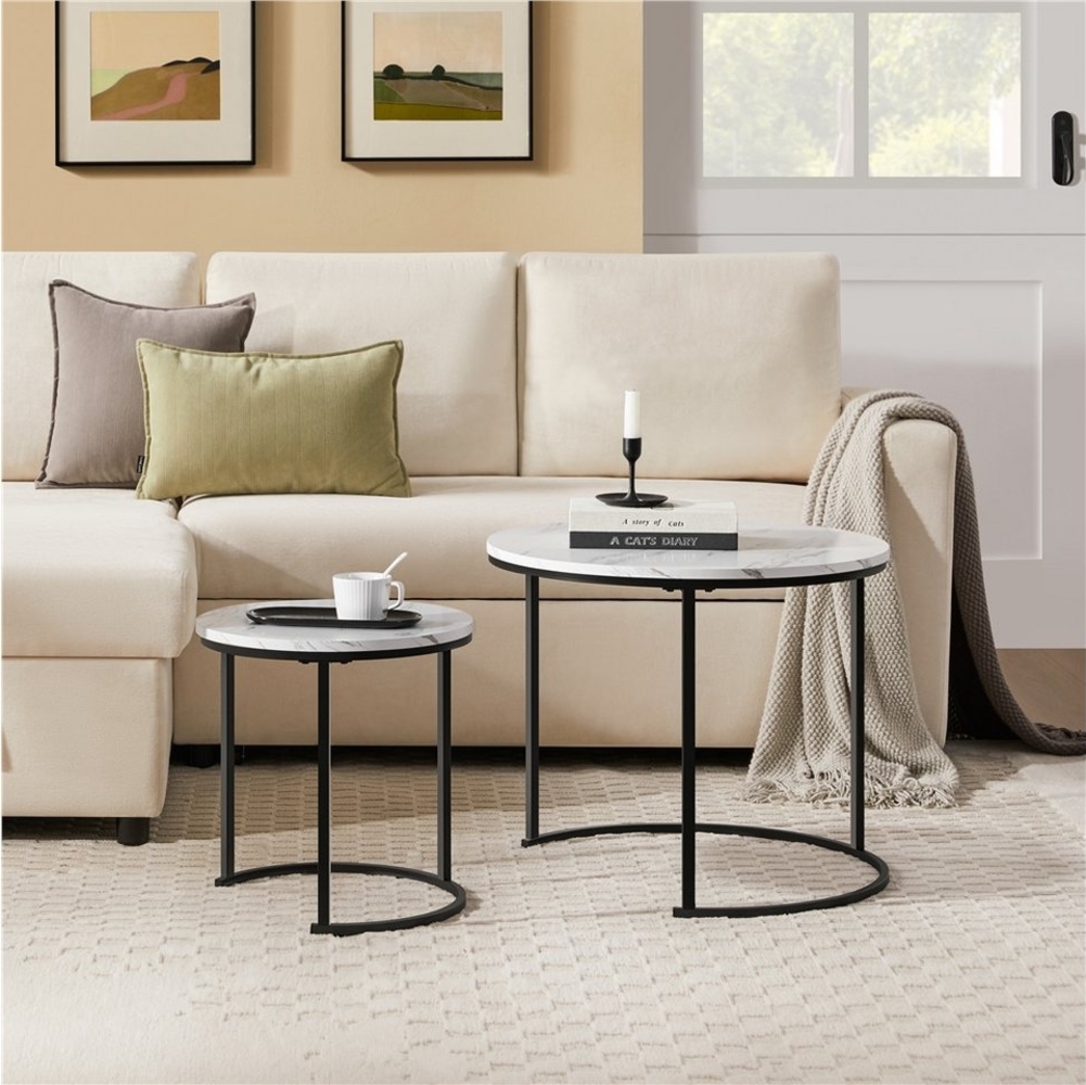 Yaheetech Couchtisch, 2er Set Beistelltisch Sofatisch mit Runder Tischplatte & Metallgestell Bild 1
