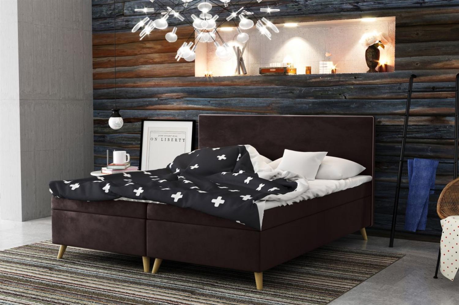 Boxspringbett Schlafzimmerbett Sileno 180x220cm in Stoff Riviera Dunkelbraun Bild 1