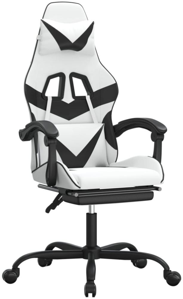 vidaXL Gaming-Stuhl mit Fußstütze Drehbar Weiß & Schwarz Kunstleder [349565] Bild 1