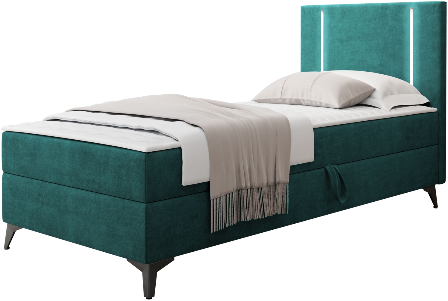 Boxspringbett Ono 1 mit LED-Beleuchtung und Bettkasten (Farbe: Manila 37, Seite: Rechts, Größe: 90 x 200 cm) Bild 1
