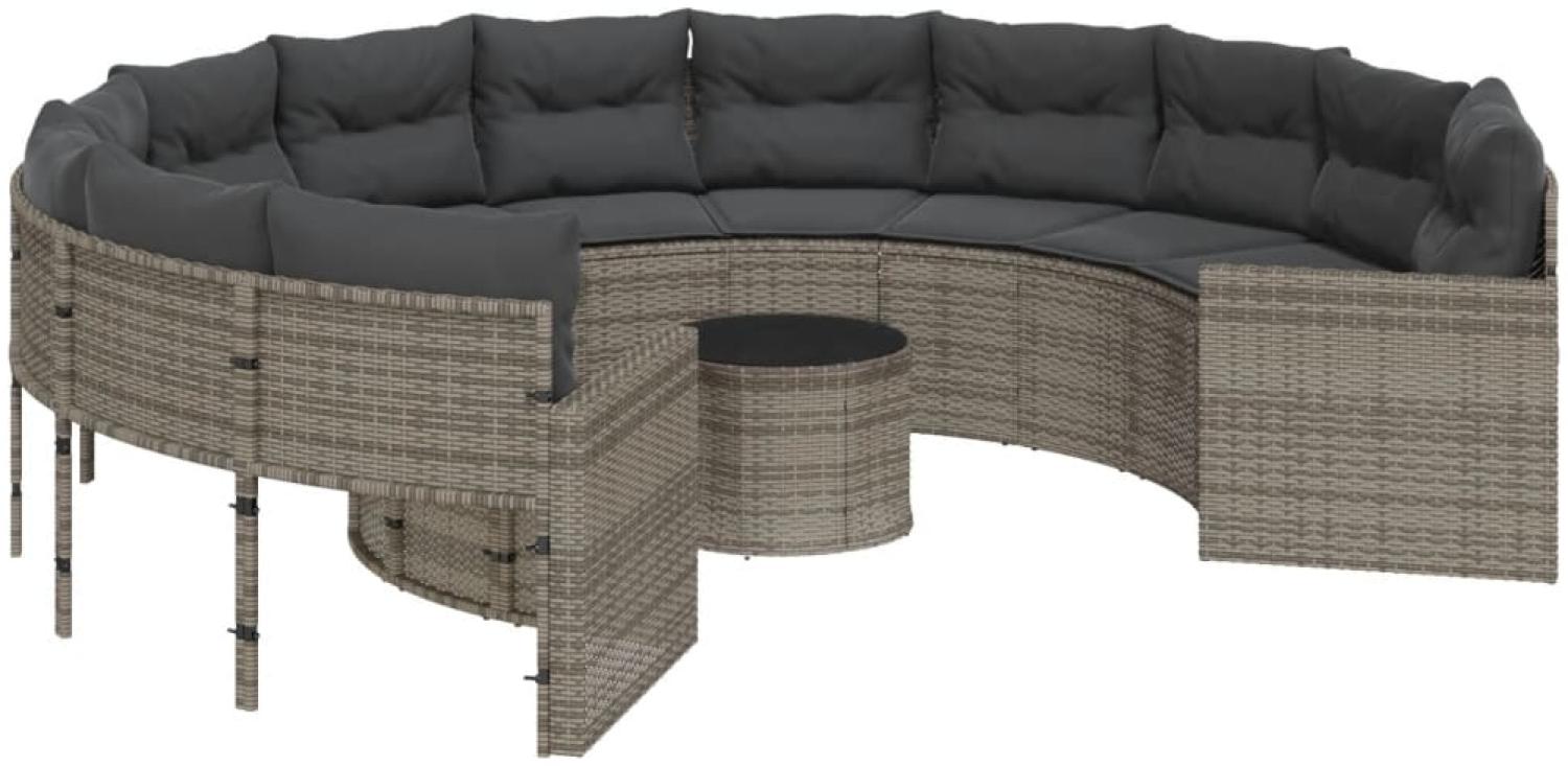 vidaXL Gartensofa mit Tisch und Kissen Rund Grau Poly Rattan 3318536 Bild 1