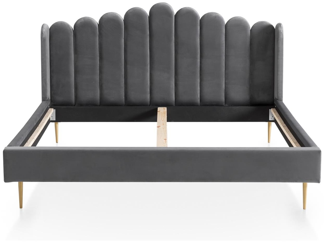 Muschelbett Grau 180 x 200 cm aus Samt mit Metallbeinen in Chrom Goldfarben Bild 1
