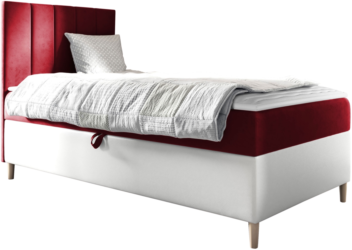 Boxspringbett Chapeni 'Junior 1' rot 80x200 cm Links Bild 1