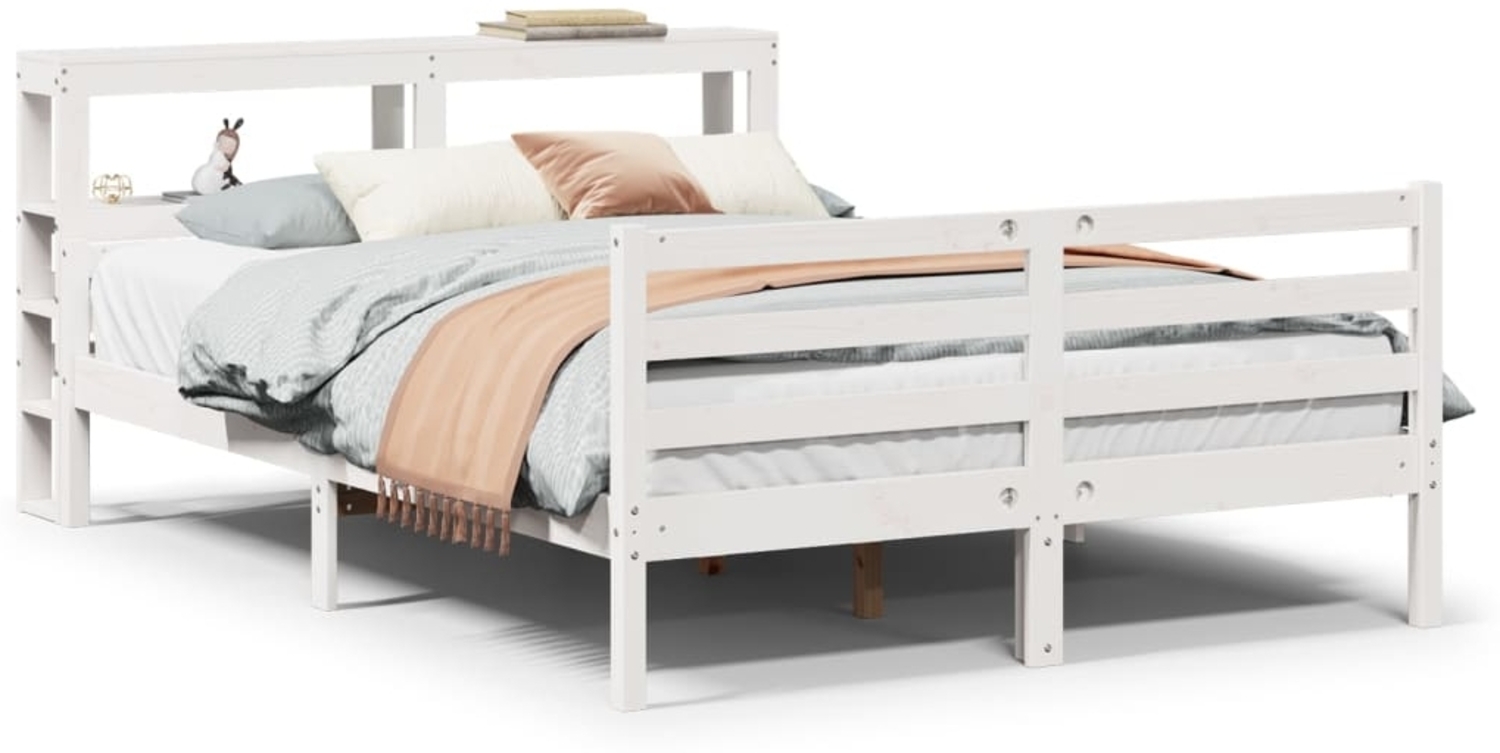 vidaXL Bettgestell mit Kopfteil ohne Matratze Weiß 150x200 cm 3305946 Bild 1