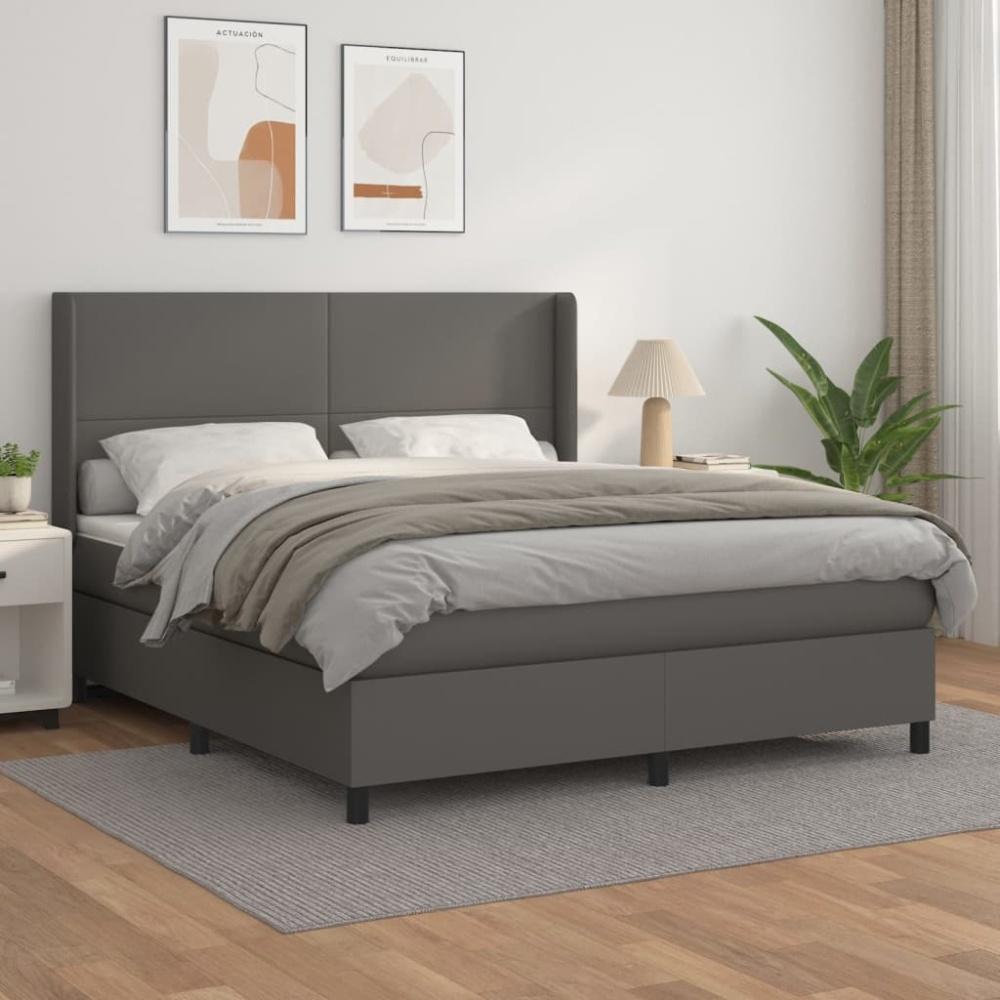 vidaXL Boxspringbett mit Matratze Grau 160x200 cm Kunstleder 3132391 Bild 1