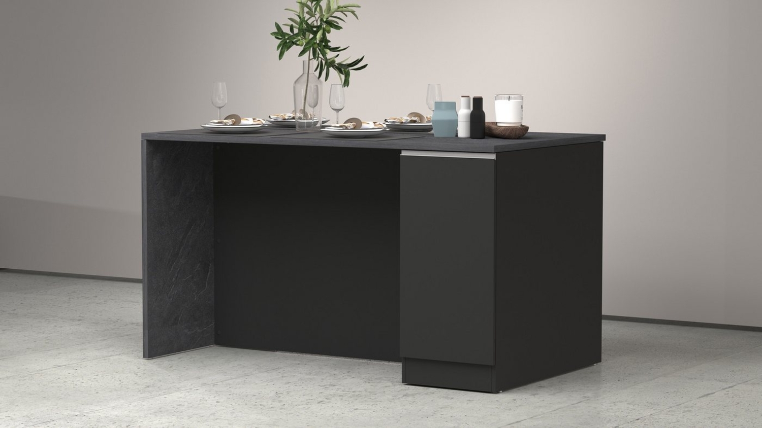 KOCHSTATION Kücheninsel Sole,Kochinsel,Küchenarbeitsblock,Inselküche,Arbeitsinsel, Breite 160 cm mit 2 Türen,4 Fächer, Arbeitsplatte, Aluminiumgriff Bild 1