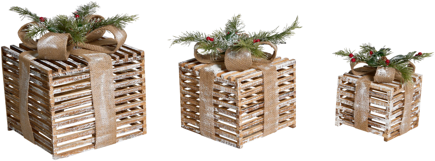 Weihnachtsdekoration 3er Set LED ROINE Weihnachtsgeschenke 15 20 25 cm Braun Bild 1