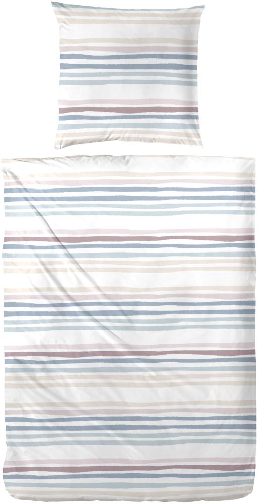 Primera Perkal Bettwäsche 155x220 Streifen blau oliv beige 133044-37 Bild 1