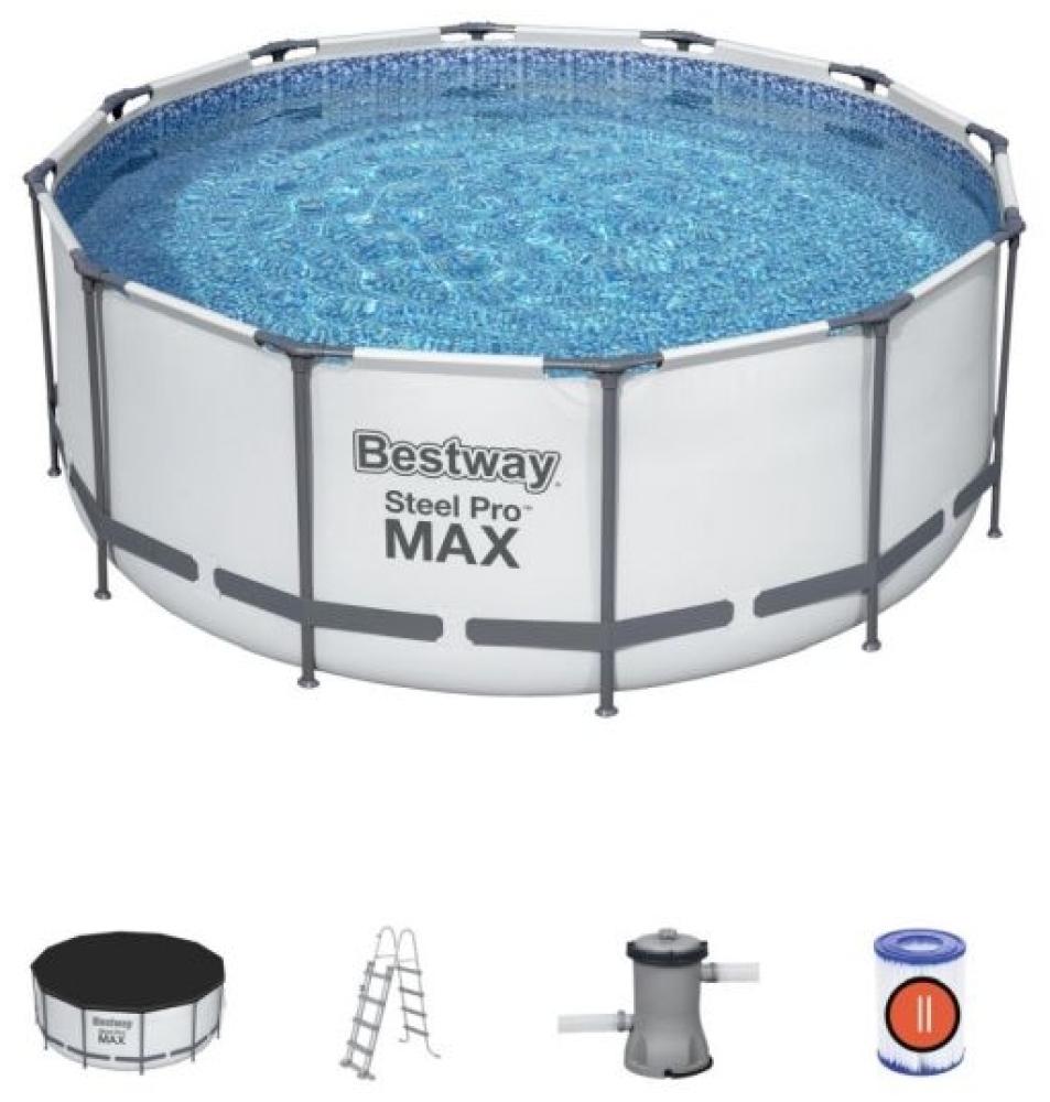 Bestway Steel Pro Max Swimmingpool Filterpumpe Leiter Cover Rund 366x122cm Bild 1