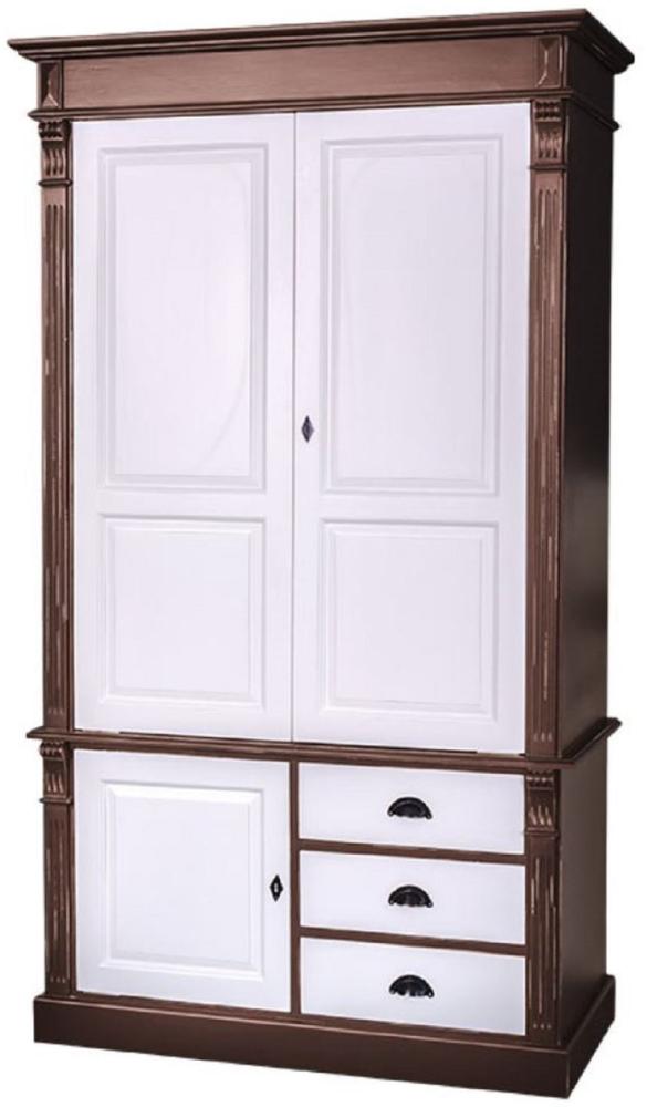 Casa Padrino Landhausstil Kleiderschrank Antik Braun / Weiß 120 x 59 x H. 210 cm - Massivholz Schlafzimmerschrank mit 3 Türen und 3 Schubladen - Landhausstil Schlafzimmermöbel Bild 1