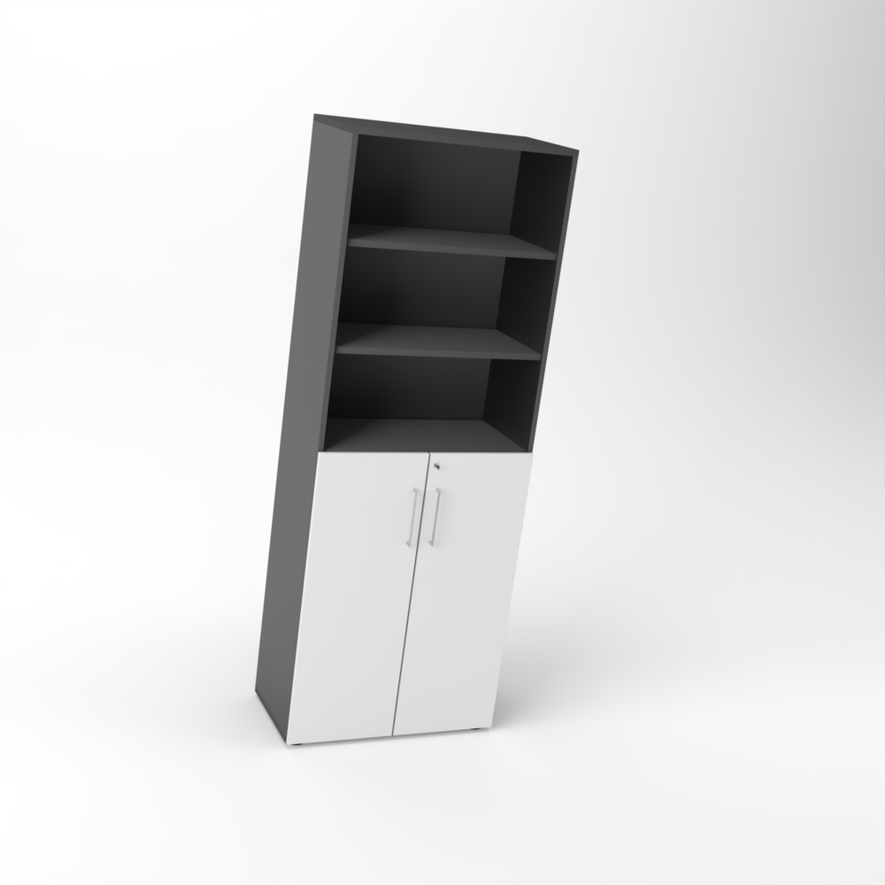 Rheinland Möbel Flügeltürenschrank Cabino 80×42×216 cm – abschließbarer Aktenschrank 3OH mit Regalaufsatz 3OH in Graphit/Grau mit 110° Drehtüren & Metallgriff Bild 1