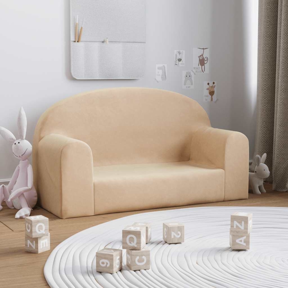 vidaXL Kindersofa 2-Sitzer Creme Weicher Plüsch 357013 Bild 1