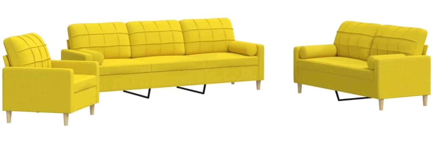 vidaXL 3-tlg. Sofagarnitur mit Dekokissen Hellgelb Stoff 3278308 Bild 1