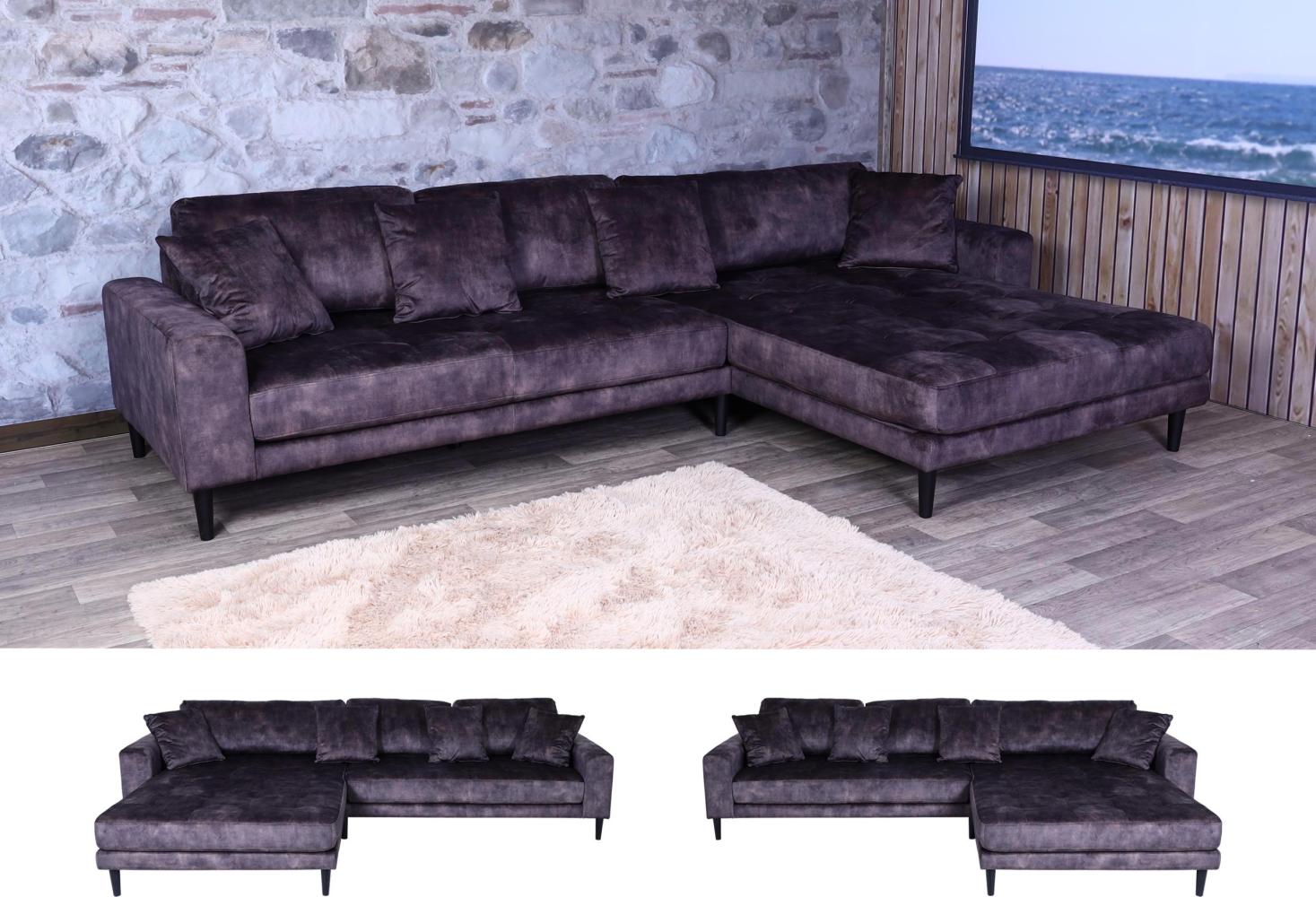 Ecksofa HWC-J54, Couch Sofa 3-Sitzer L-Form Liegefläche links/rechts 295cm ~ Samt dunkelgrau Bild 1