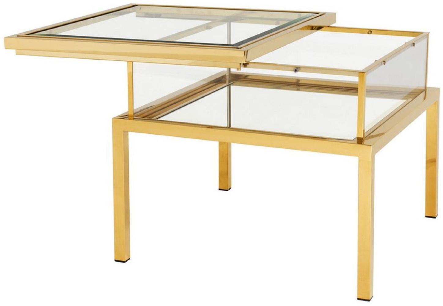 Casa Padrino Luxus Beistelltisch Gold 65 x 65 x H. 55,5 cm - Quadratischer Edelstahl Beistelltisch mit Glasplatte - Luxus Kollektion Bild 1