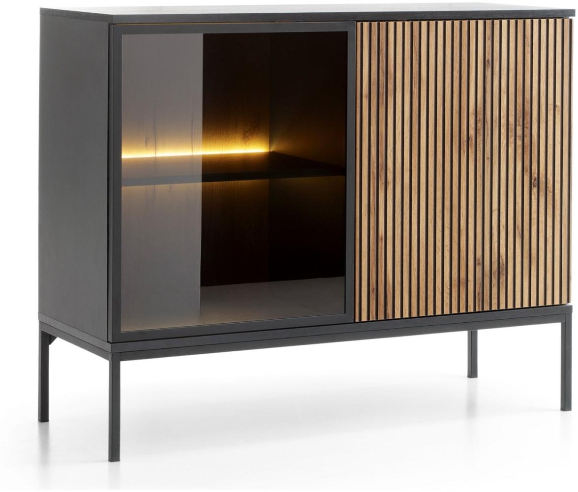 Selsey Tosena - Sideboard zweitürig mit LED, Schwarz/Wotan-Eiche, 104 cm Bild 1