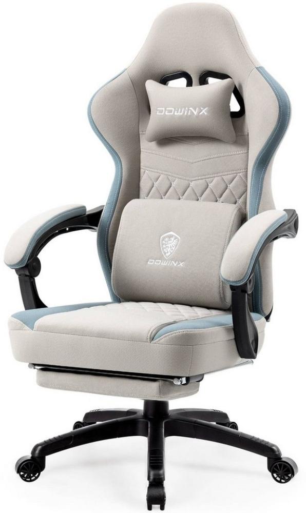 Dowinx Gaming-Stuhl Stoff-Massage-Gaming-Stuhl mit Fußstütze, ergonomisches Design, Gamer-Stuhl, maximale Belastbarkeit 160kg, Grau Bild 1