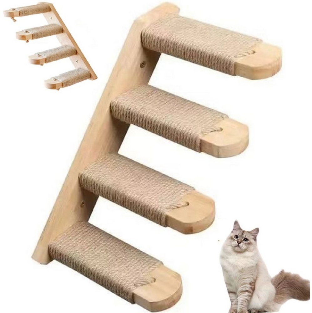 Vicbuy Katzen-Kletterwand 4 Etagen Katzen-Treppewand, Katzenleiter, Katzenmöbel, aus Massivholz und Juteseil, für Katze Klettern/Spielen/Faulenzen Bild 1