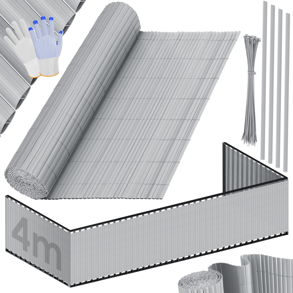 KESSER® PVC Sichtschutzmatte Sichtschutzzaun Balkonverkleidung Windschutz verstärkte Lamellen für Garten Balkon & Terrasse Balkonumrandung inkl Kabelbindern, Abdeckung & Handschuhe Hellgrau, 80 x 400 cm Bild 1