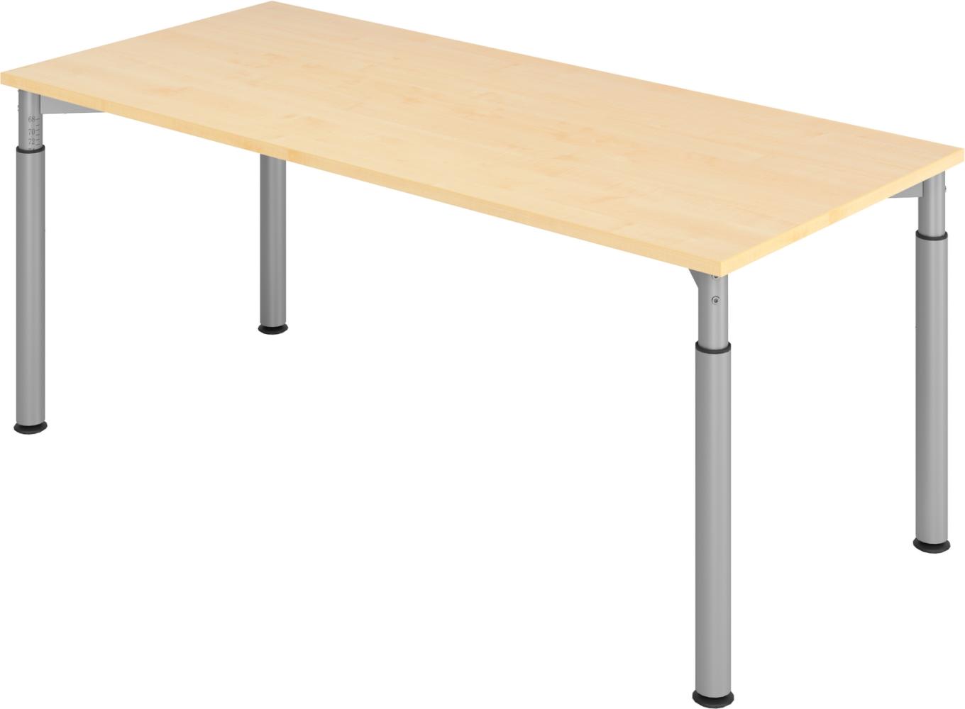 bümö höhenverstellbarer Schreibtisch 180x80 cm in Ahorn, Gestell silber - PC Tisch höhenverstellbar & groß, höhenverstellbarer Tisch Büro, großer Computertisch verstellbar, Y-Serie, YS-19-3-S Bild 1