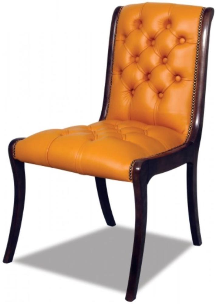 Casa Padrino Echtleder Esszimmerstuhl Orange / Dunkelbraun 50 x 47 x H. 95 cm - Luxus Möbel Bild 1