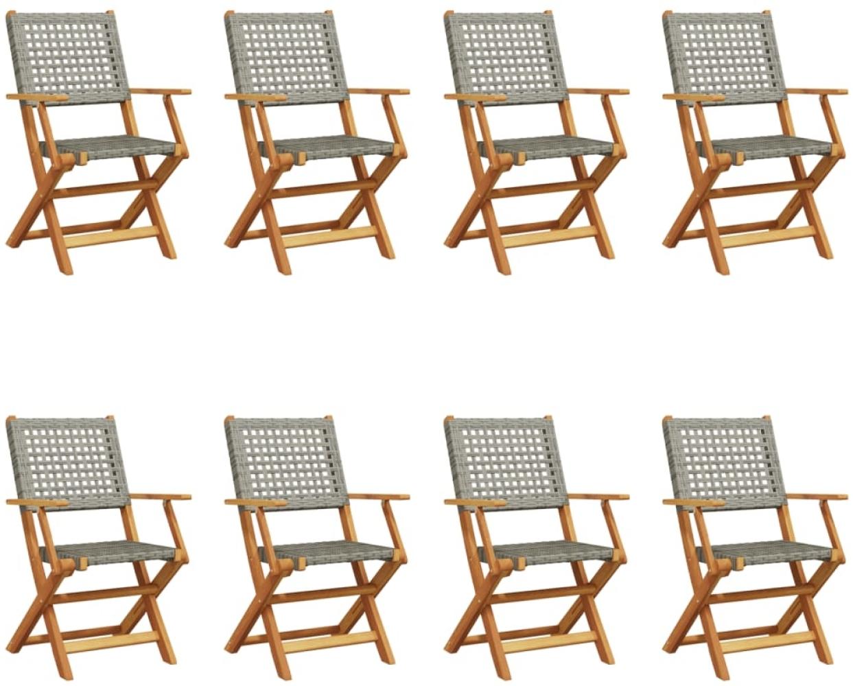 vidaXL Gartenstühle 8 Stk. Klappbar Grau Poly Rattan & Massivholz 3214561 Bild 1