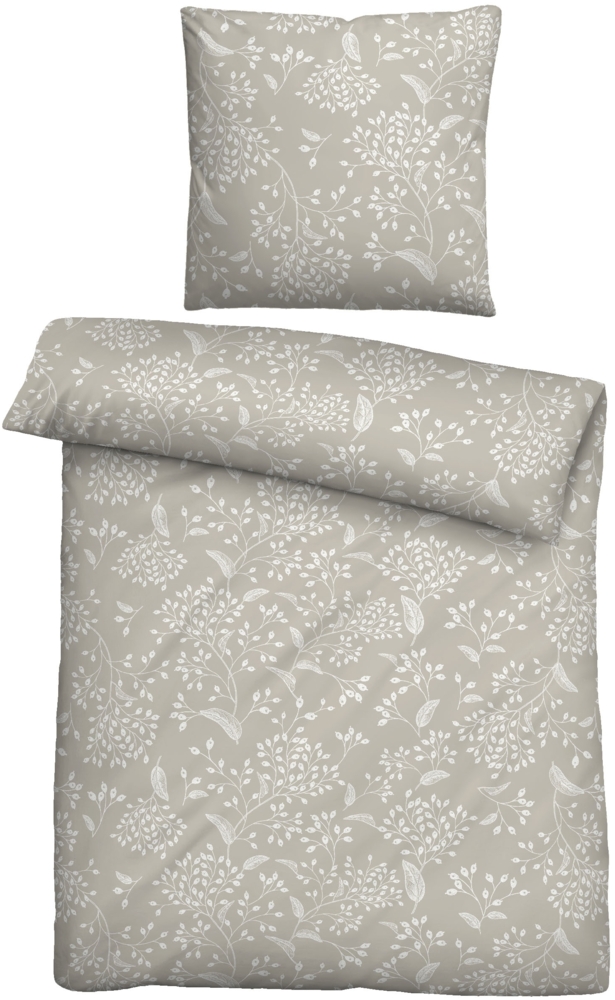 Traumhaft schlafen - Castell - Markenbettwäsche Baumwoll Linon Bettwäsche 0040992 BLÜMCHEN, taupe, 1x 155x200 cm + 1x 80x80 cm Bild 1