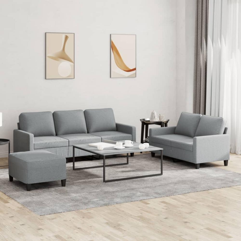 vidaXL 3-tlg. Sofagarnitur mit Kissen Hellgrau Stoff 3201468 Bild 1