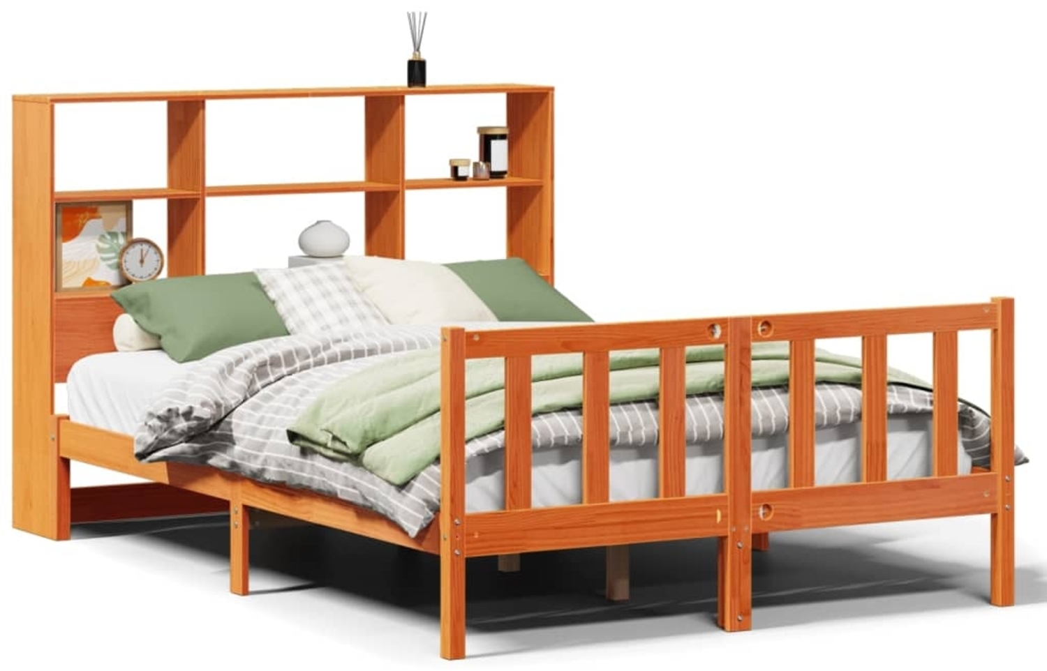 vidaXL Massivholzbett mit Regal ohne Matratze Wachsbraun 120x200 cm 3321721 Bild 1