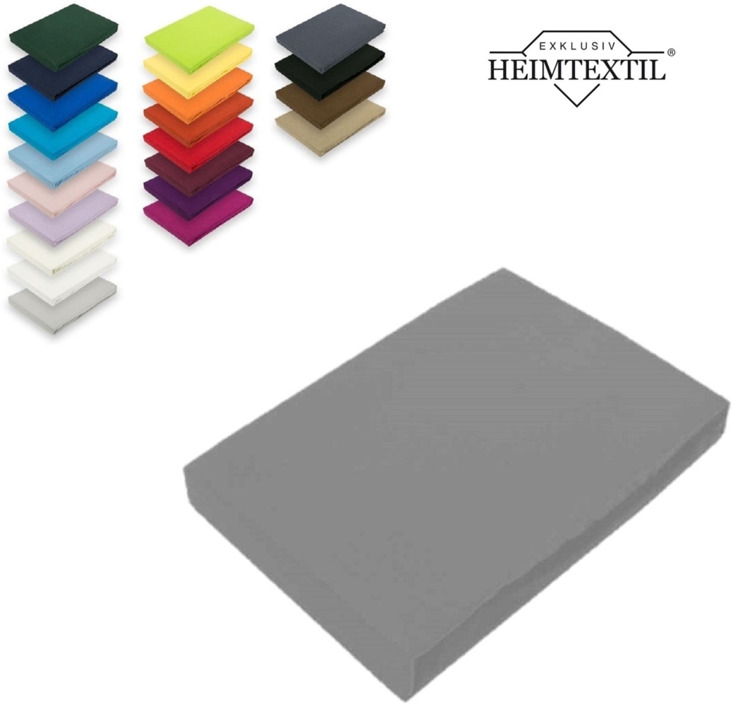 EXKLUSIV HEIMTEXTIL Marke Jersey Spannbettlaken 200 x 220 cm Grau 100% Baumwolle Öko - Tex Zertifiziert Bed-Sheet Bettlaken Spannbetttuch Topper Leinentuch Bild 1