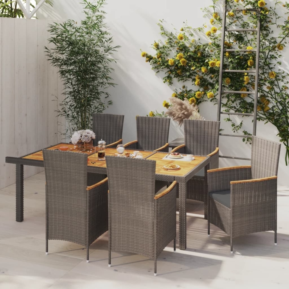 vidaXL 7-tlg. Garten-Essgruppe mit Kissen Poly Rattan Grau 3094921 Bild 1