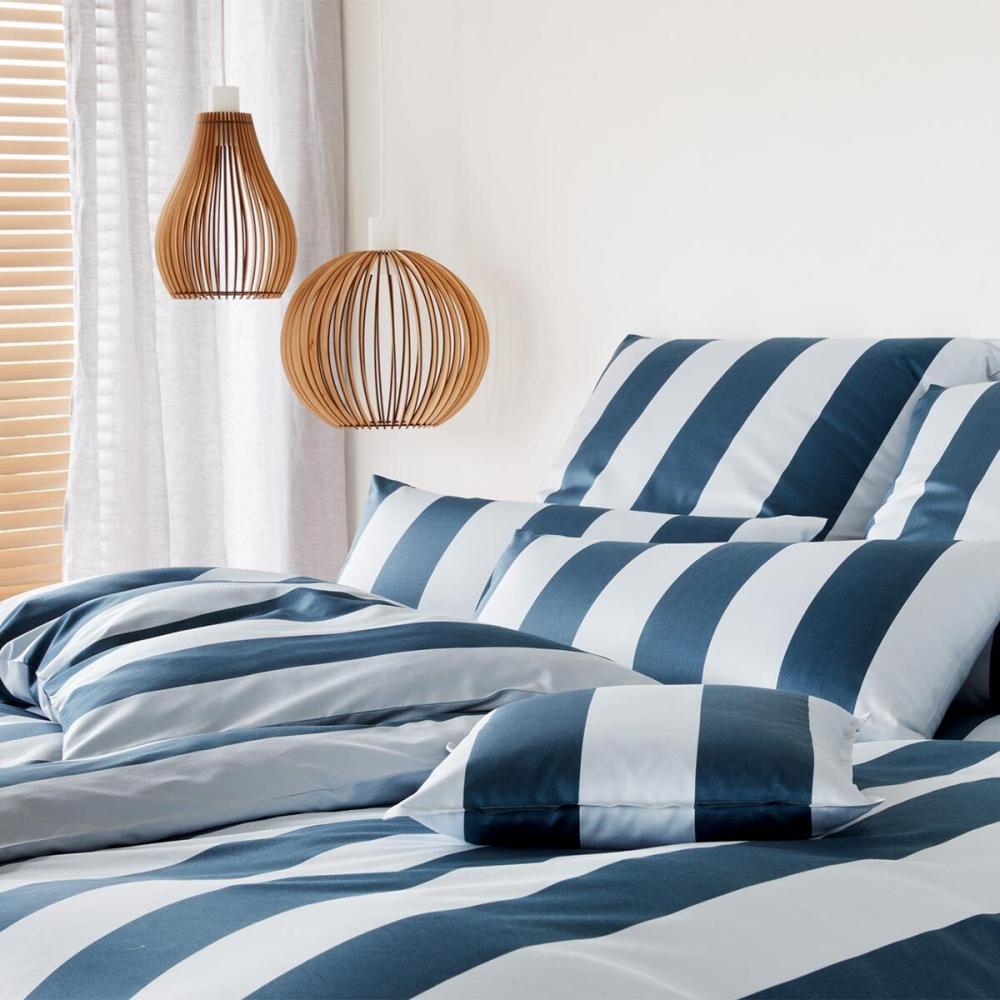 elegante Mako-Satin Bettwäsche Night Stripe blau|135x200 cm + 80x80 cm Bild 1