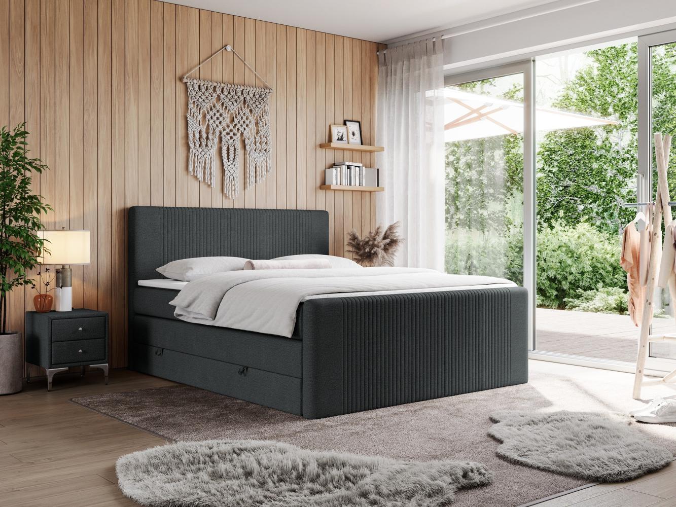 Boxspringbett KING DOREN, mit zwei Bettkästen und einer Multipocket-Matratze - 160x200 - Dunkelgrau Stoff - H3 Bild 1