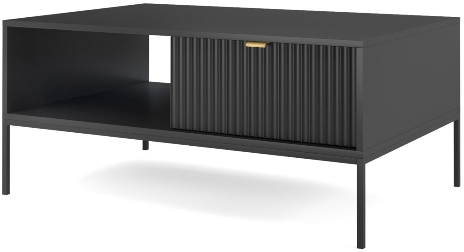 Selsey ‘Vellore’ Couchtisch, schwarz mit geriffelter Front und goldenem Gestell, 46 x 104 x 68 cm Bild 1