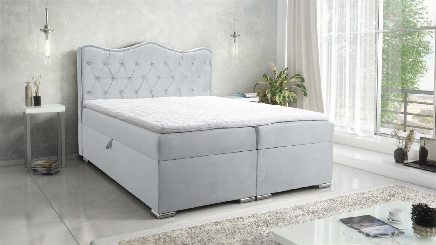 Boxspringbett Schlafzimmerbett SULTAN New in Stoff Velvet X Hellgrau 140x200cm Bild 1