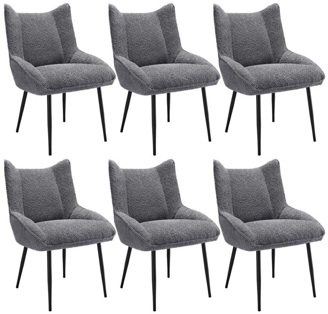 Tongtong Esszimmerstuhl Loungesessel Sofastuhl,Armlehnensessel Sessel,Teddy Samt (6 St), Grau Bild 1