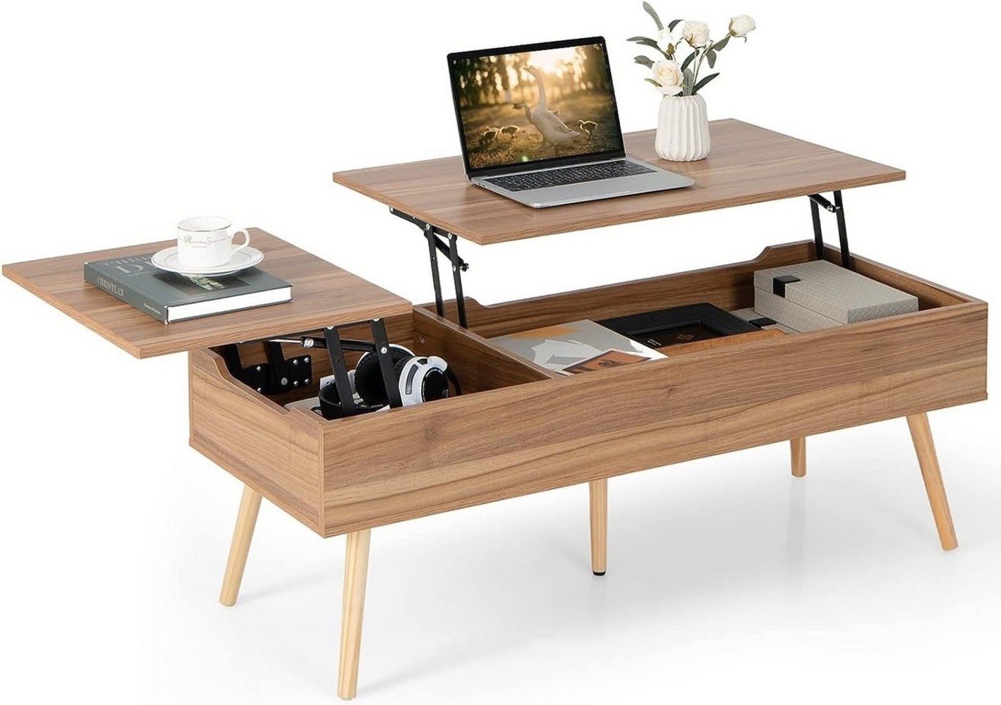 KOMFOTTEU Couchtisch Kaffeetisch, höhenverstellbar, 120x49x42cm Bild 1