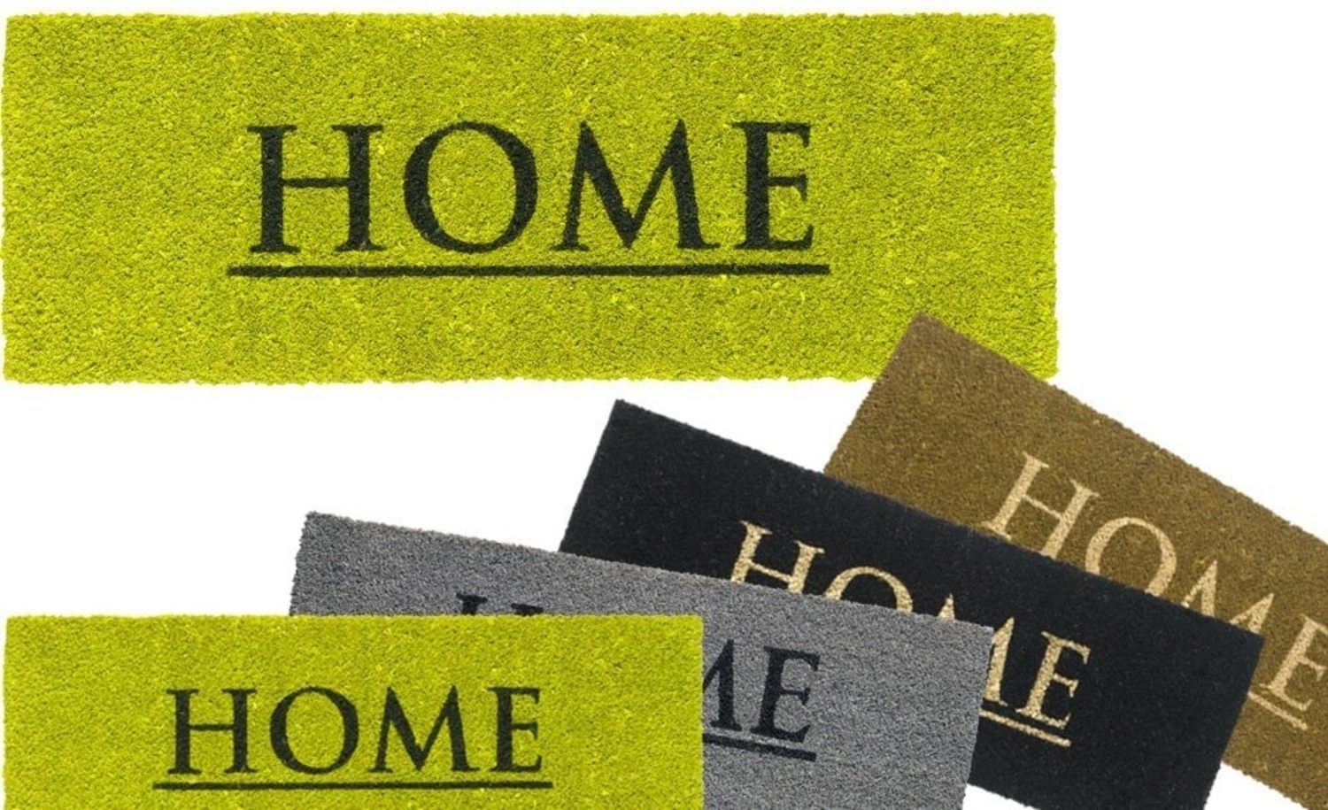 matches21 HOME & HOBBY Fußmatte Kokosmatte Home 26x75 cm grün als aussen Sauberlaufmatte, rechteckig, Höhe: 15 mm, Rutschfeste Spruch Kokos-Türmatte als Outdoor Schmutzfangmatte Bild 1