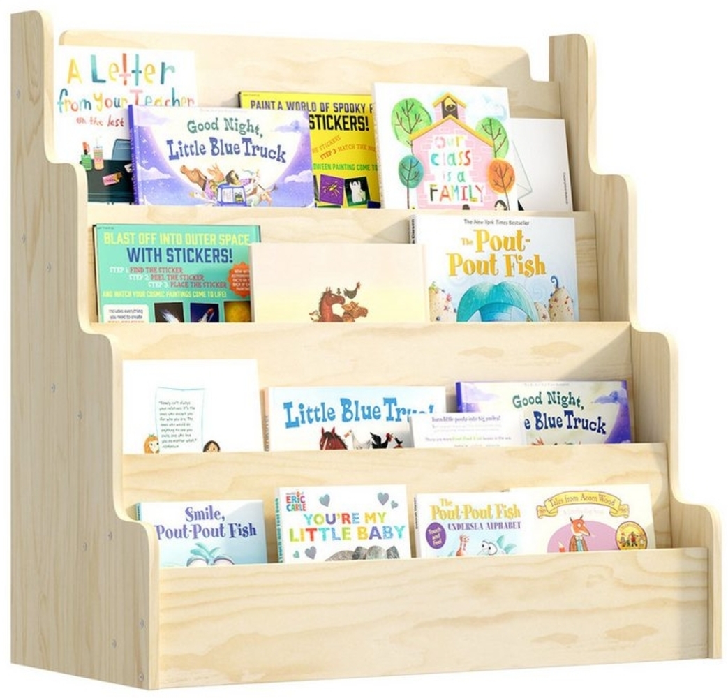 radelldar Bücherregal Kinderregal Montessori Kinder Kieferholz mit 4 Ablage,80cm, Tonie regal, Breite 38cm,Höhe 80cm Bild 1