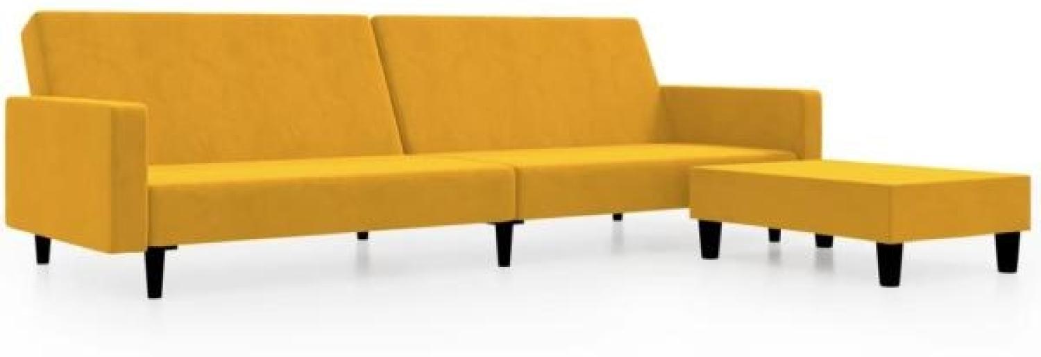 Schlafsofa 2-Sitzer mit Fußhocker Gelb Samt [3080508] Bild 1