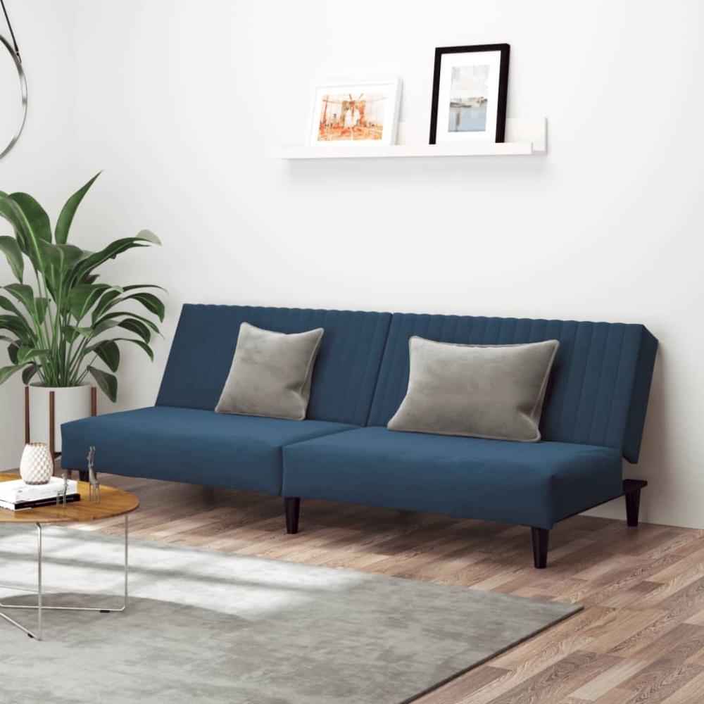 vidaXL Schlafsofa 2-Sitzer Blau Samt Bild 1