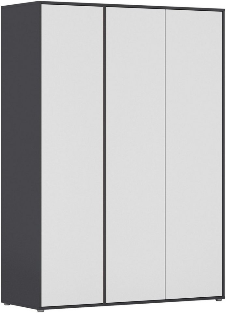 Rauch Möbel Nabila, Drehtürenschrank, Kleiderschrank, Kleiderschränke, Garderobe, 3-türig, Push-to-Open, Farbe Weiß/Grau metallic, Schwarz, 140 x 194 x 53 cm Bild 1