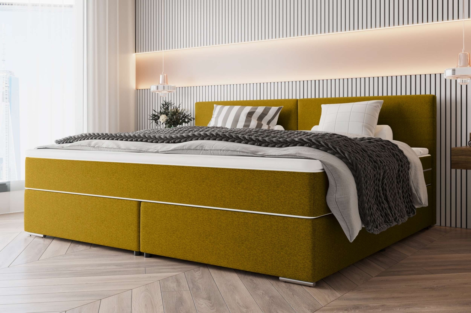 99rooms 'Phönix' Boxspringbett, Gelb, 220x200 cm, Webstoff MALMO_NEW Bild 1