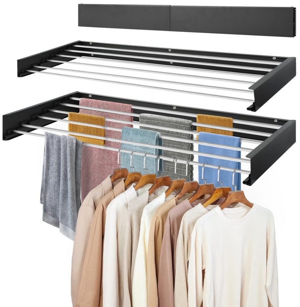 QUBEBU Wandwäschetrockner Wäscheständer Wandmontiert, Ausziehbar-Wäscheständer Klappbar, faltbar, für Innen & Außen, platzsparendes, kompaktes Design, 25 kg Tragkraft. Bild 1