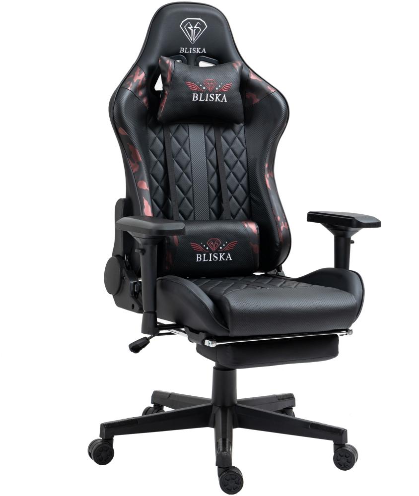 Gaming Stuhl mit Fußstütze und ergonomsichen 4D-Armlehnen gaming chair in ergonomischer Sportsitz Optik Gamer Stuhl mit verstellbaren Rückenstützkissen Bürostuhl Schwarz/Military -Rosa Bild 1