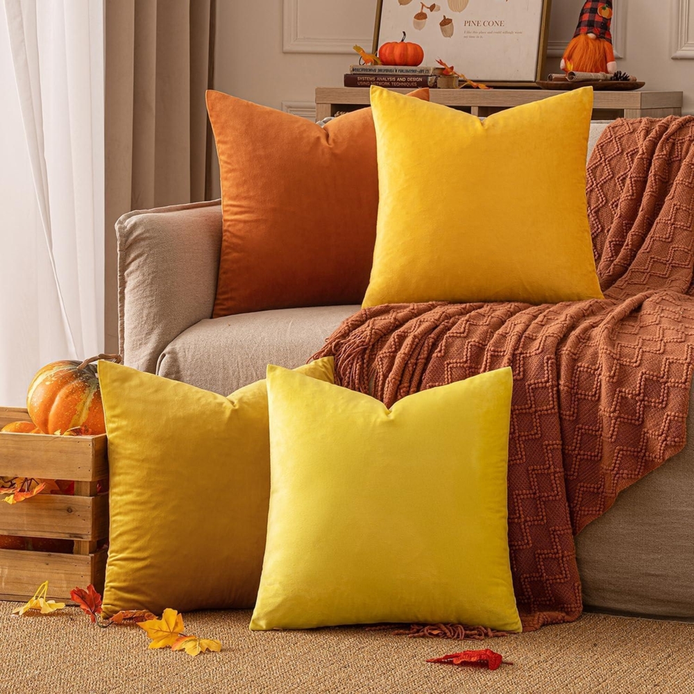 Samt Kissenbezug 50x50 cm Dekorative Kissenhülle 4er Set Orange Serie Bild 1